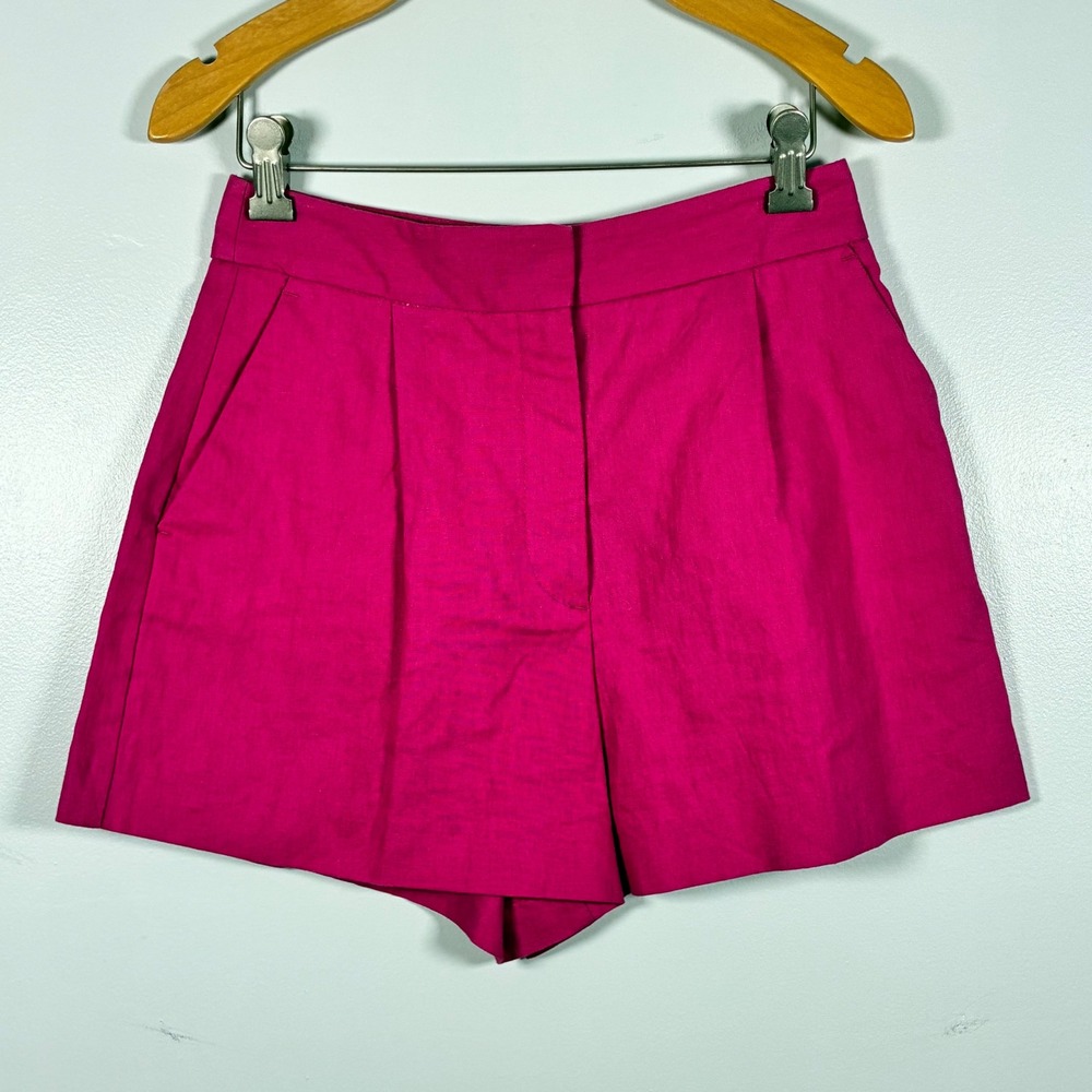 Zara Shorts XS Linen Blend High Rise Tailored Pleated Barbiecore Bright Preppy